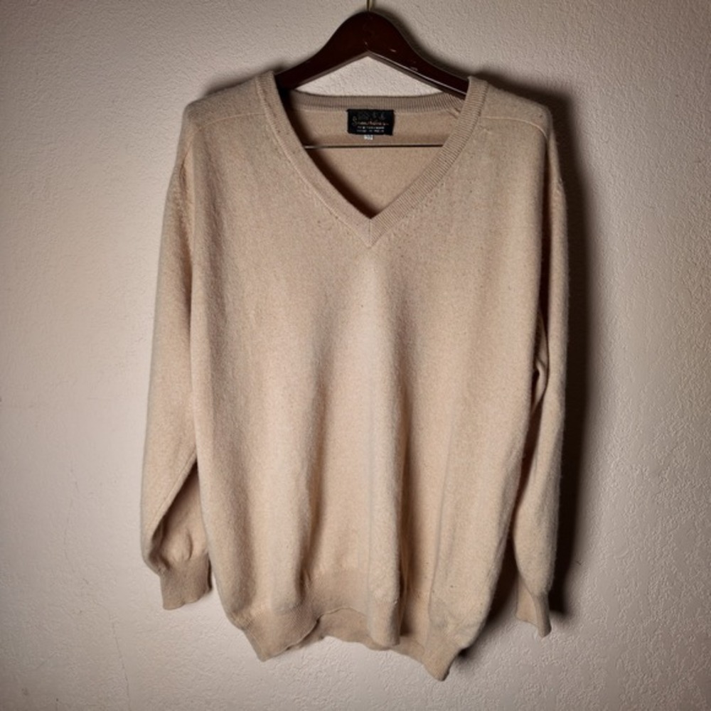 Vintage Men's SNOW LOTUS 100% cashmere V-neck sweater‎ 50